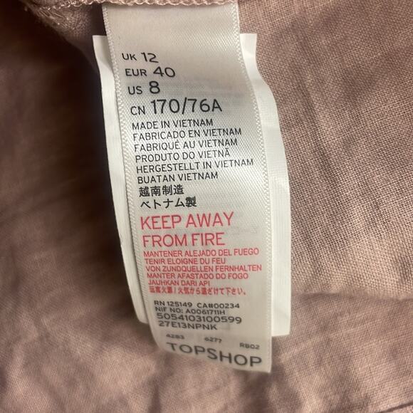 Topshop rose paper bag waist button up front linen blend mini skirt women's 8 - Picture 10 of 11